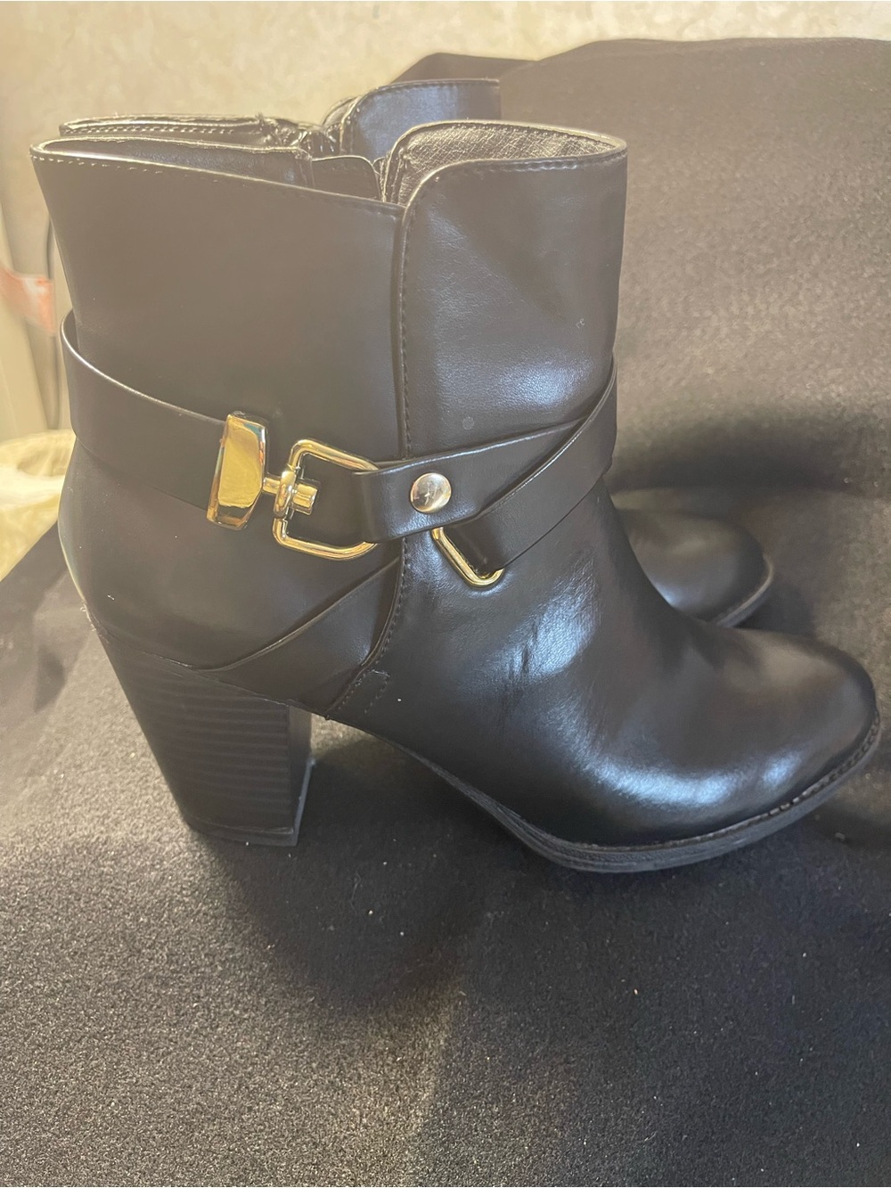 Eurosoft. Black Leather Ankle Boots with Gold Buckle